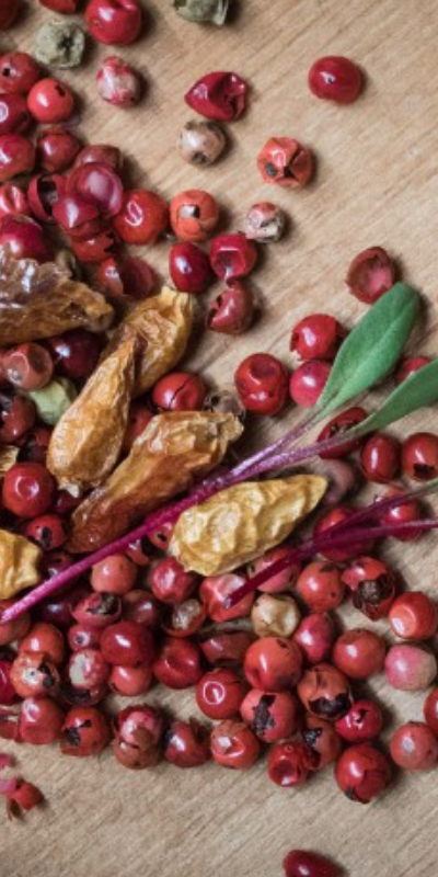 Suszone owoce i przyprawy w kuchni Restauracji Nowy Świat